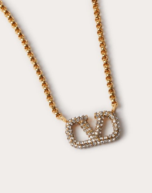 Valentino Garavani - Vロゴ シグネチャー メタル X スワロフスキー®クリスタル ネックレス - ゴールド/クリスタルシルバー - ウィメンズ - ジュエリー