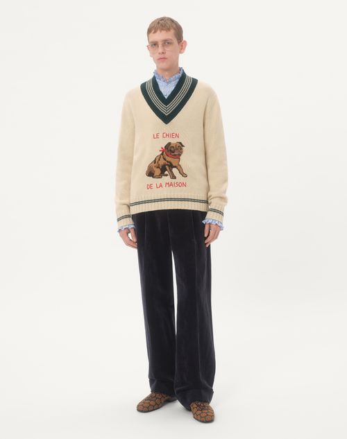 Valentino - Le Chien De La Maison Jacquard Wool Jumper - Cream - Man - Knitwear