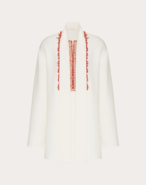 Valentino - Embroidered Cady Couture Top - Ivory/coral - Woman - Shirts And Tops