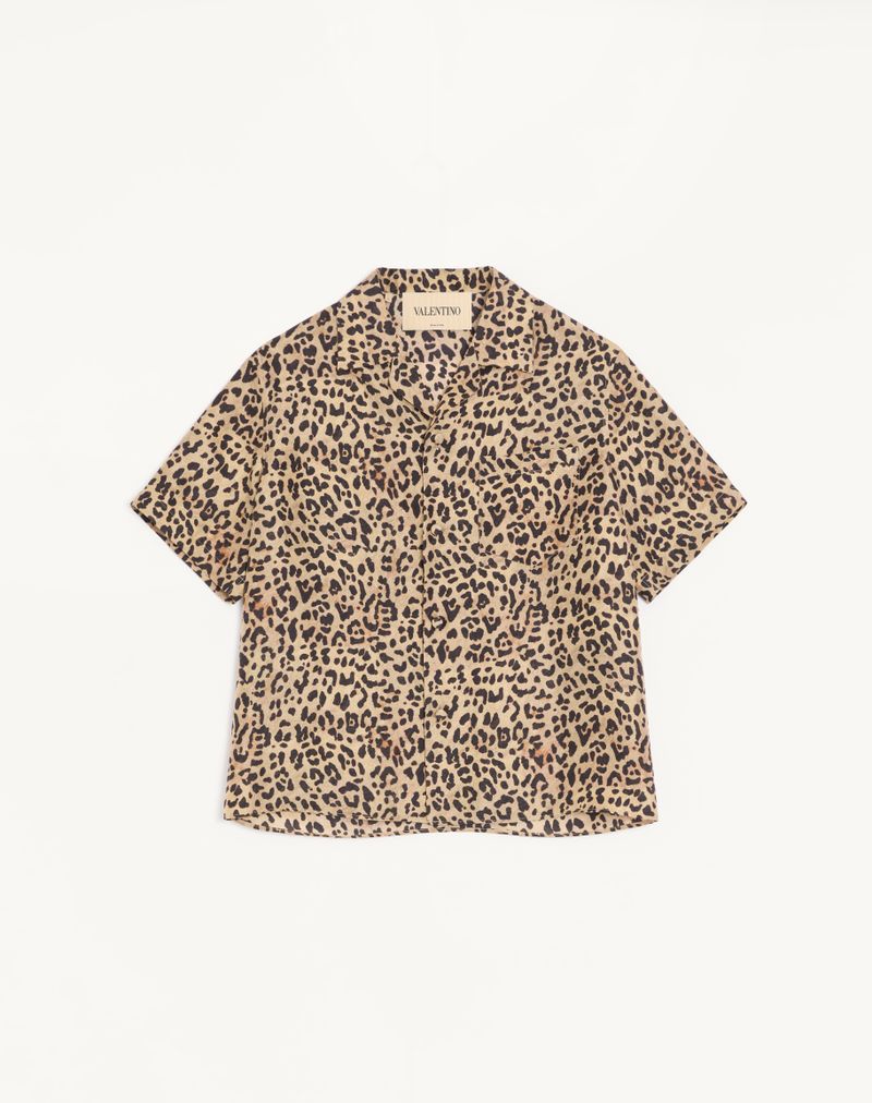 Chemise Bowling Soie Habotai Fauve Eclat Animalier — Valentino