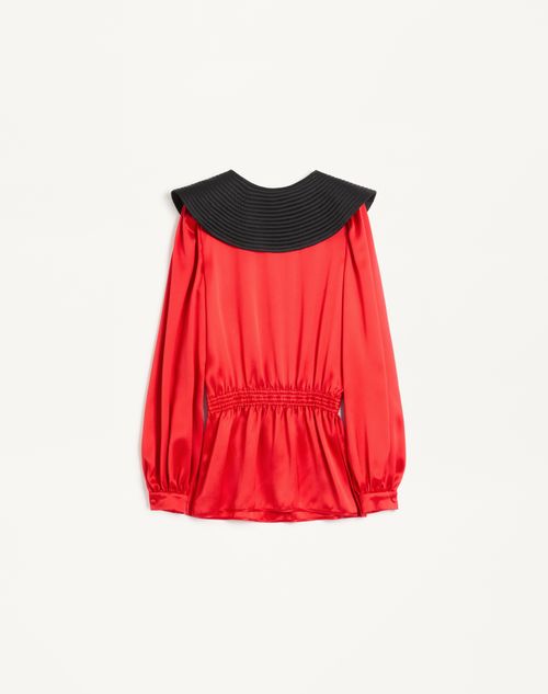 Valentino - Double Satin Top - Bright Orange/black - Woman - Shirts And Tops