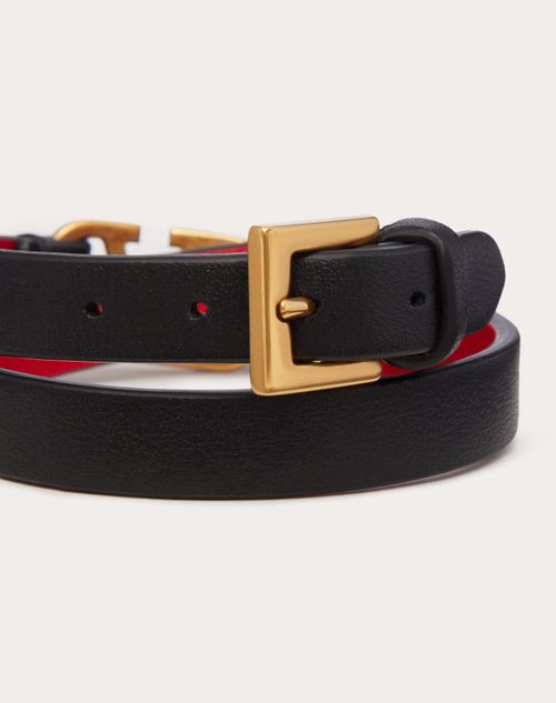 Vlogo Signature Calfskin Bracelet for Woman in Black/pure Red