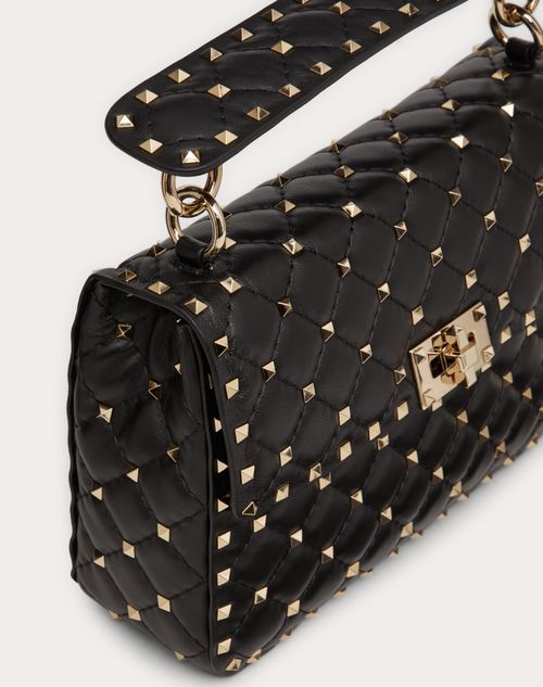 Medium Nappa Rockstud Spike Bag for Woman in Black