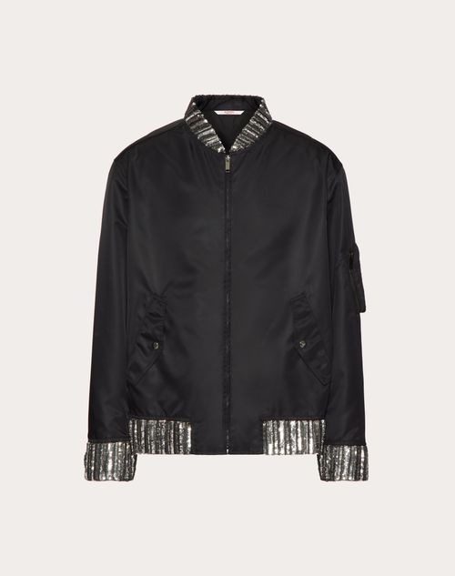 Valentino - Bomber In Nylon Con Ricami Paillettes E Castoni - Nero - Uomo - Giacche E Piumini