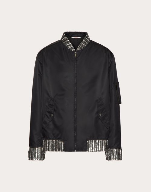 Valentino - Nylon Bomber Jacket With Embroidered Sequins And Bezels - Black - Man - Apparel