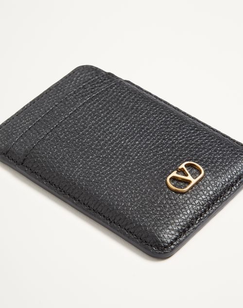 Valentino Garavani - Valentino Garavani Vlogo Signature Magnetic Cardholder In Grainy Calfskin - Black - Woman - Accessories