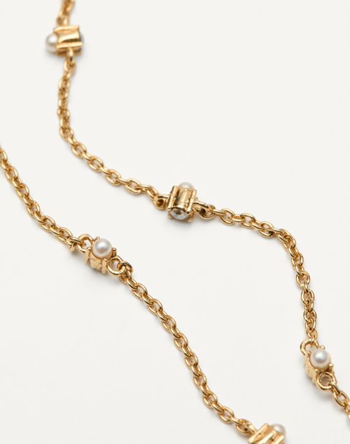 Valentino Garavani - Vlogo Signature Metal Brooch With Swarovski® Crystals And Pearls - Gold/cream/crystal - Woman - Jewellery