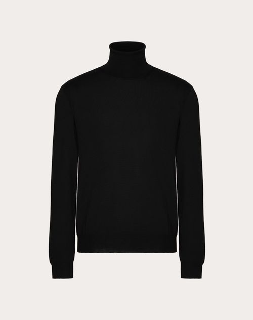 Valentino - High-neck Wool Jumper With Vlogo Signature Embroidery - Black - Man - Knitwear