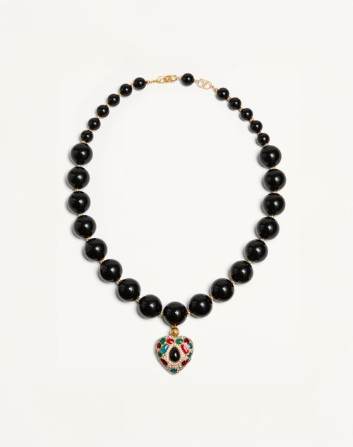 Valentino Garavani - Coeur Royal Necklace In Metal, Resin, Enamel And Swarovski® Crystals - Black/multicolour - Woman - Fashion Jewelry