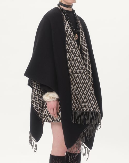 Valentino Garavani - Toute La V Poncho In Wool, Silk And Cashmere - Black/cream - Woman - Coats And Outerwear