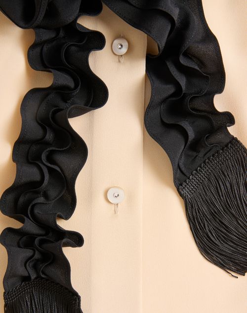 Valentino - Crepe De Chine Shirt - Birch/black - Woman - Shirts And Tops