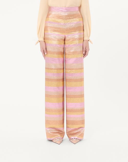 Valentino - Lumiere Nocturne Barré Lurex Pants - Rose Gold - Woman - Pants And Shorts