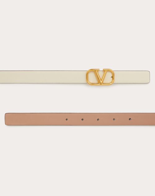 Reversible Vlogo Signature Belt In Glossy Calfskin 20 Mm for Woman in Pale  Yellow/teak Brown