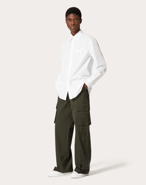 Valentino - Hemd Aus Baumwollpopeline Mit Butterfly-stickerei - Weiß - Mann - Hemden