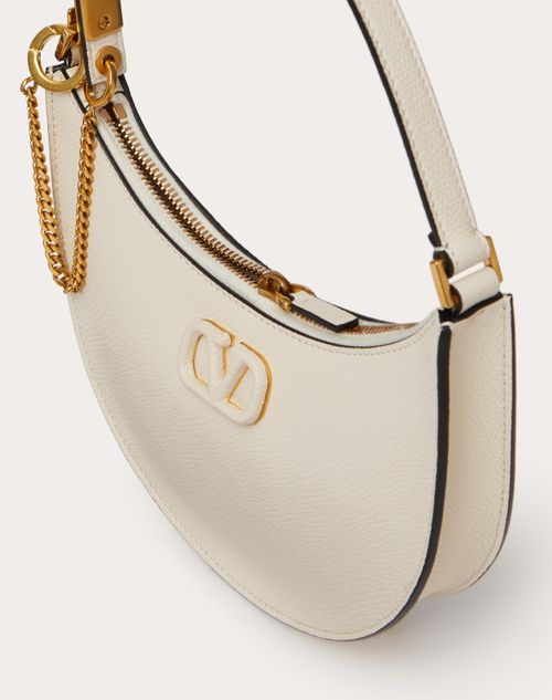 Mini Vlogo Signature Grainy Calfskin Hobo Bag for Woman in Light Ivory