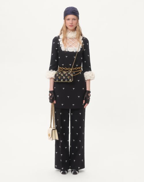 Valentino - Embroidered Crepe Couture Short Dress - Black/ivory - Woman - Woman Ready To Wear Sale