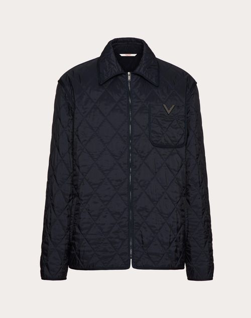 Valentino - Quilted Nylon Shirt Jacket With Metallic V Detail - Navy - Man - Shelf - Mrtw - Casual Attitude