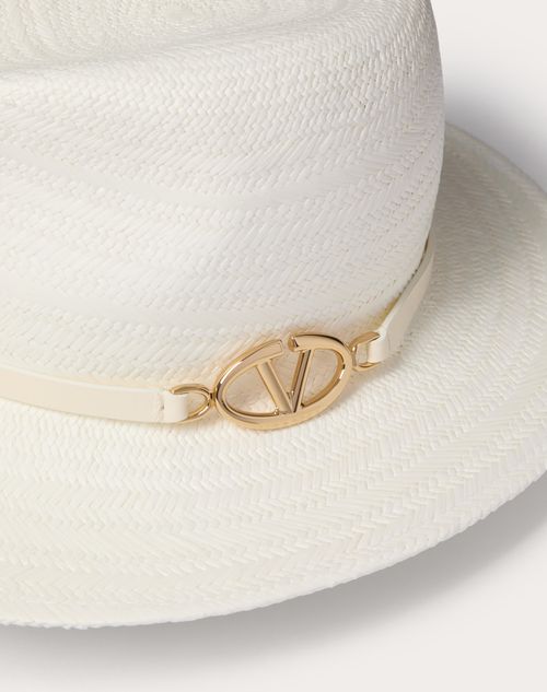 Valentino Garavani - The Bold Edition Vlogo Woven Panama Fedora Hat With Metal Detail - Ivory/gold - Woman - Hats And Gloves