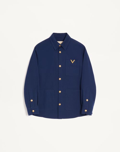 Valentino - Valentino Cotton Gabardine Shirt Jacket With Vgold - Cobalt - Man - Outerwear