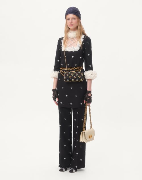 Valentino - Embroidered Crepe Couture Trousers - Black/ivory - Woman - Trousers And Shorts