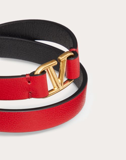 Valentino Garavani - Vlogo Signature Double-strap Bracelet In Calfskin - Pure Red/black - Woman - Leather Bracelets - Accessories