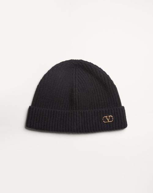 Valentino Garavani - Vlogo Signature Knitted Cashmere Beanie - Black - Man - Hats And Gloves