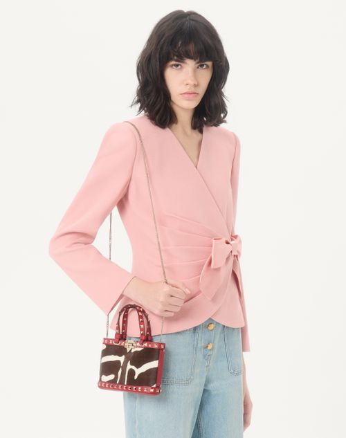 Valentino Garavani - Mini Borsa Shopping Valentino Garavani Rockstud In Vitello Effetto Cavallino Animalier - Bianco/marrone/rosso - Donna - Borse Shopping