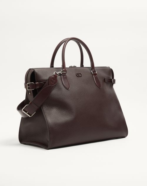 Valentino Garavani - Valentino Garavani Antibes Duffle Bag In Grained Leather - Dark Brown - Man - Shoulder Bags