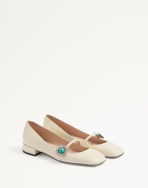 Mary-jane Preshoes Ballerina In Kidskin With Jewel Button Mary-jane Preshoes Ballerina In Kidskin With Jewel Button