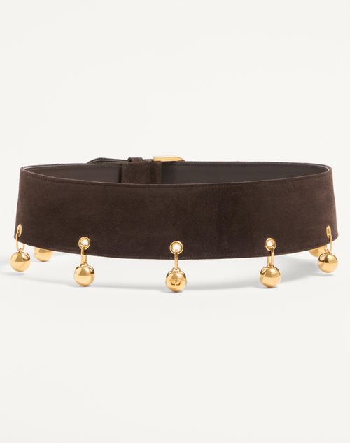 Valentino Garavani - Vlogo Signature Suede Belt 65 Mm - Oak Brown - Woman - Belts