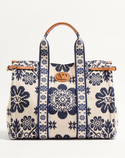 Valentino Garavani - Bolso De Mano Valentino Garavani Antibes De Jacquard - Marfil/azul Marino/natural - Mujer - Bolsos