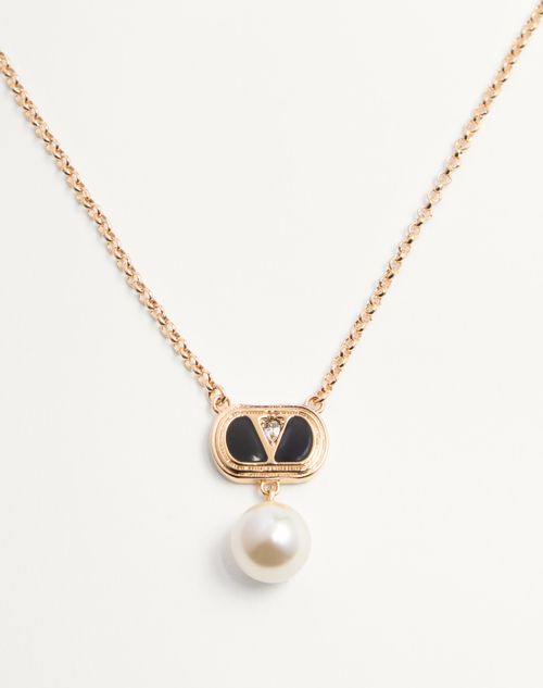 Valentino Garavani - Ovalette Metal Necklace With Enamel, Crystal And Swarovski® Pearl - Gold/black - Woman - Jewellery