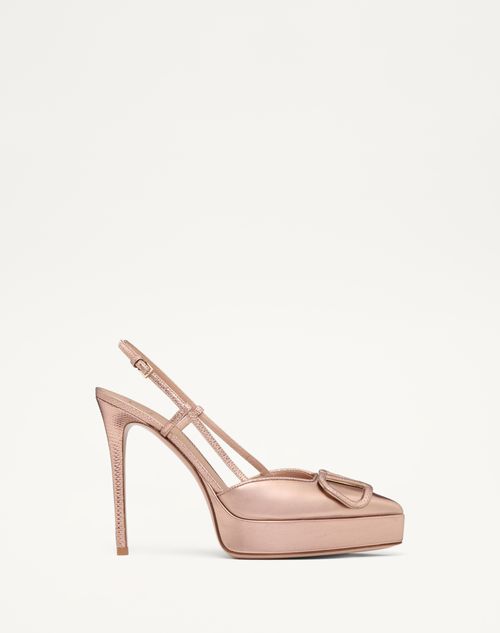 Valentino Garavani - Vlogo Signature Platform Slingback Pump In Calfskin And Metallic Karung 120mm - Rose Cannelle - Woman - Woman Shoes Sale