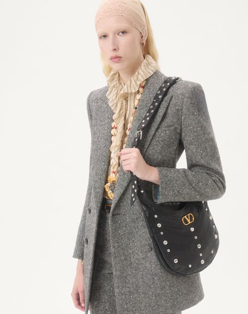 Valentino Garavani - Valentino Garavani Hoboho Small Nappa Leather Hobo Bag With Chevron Pattern And Studs - Black - Woman - Shoulder Bags