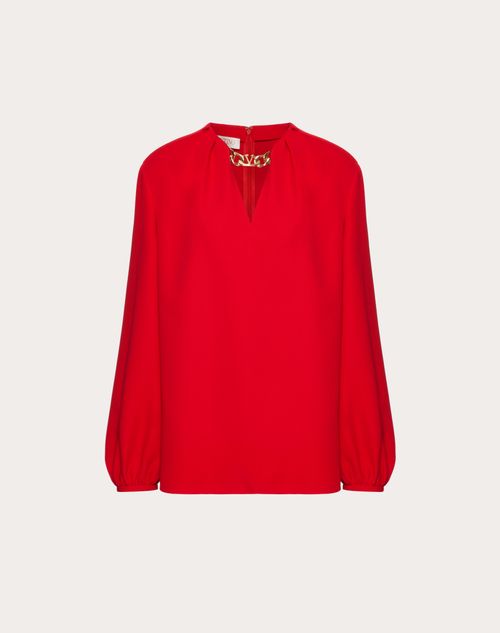 Valentino - Cady Couture Vlogo Chain Top - Red - Woman - Shirts & Tops