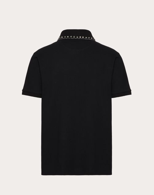 Valentino - Cotton Piqué Polo Shirt With Cabochons - Black - Man - Man Ready To Wear Private Promotions