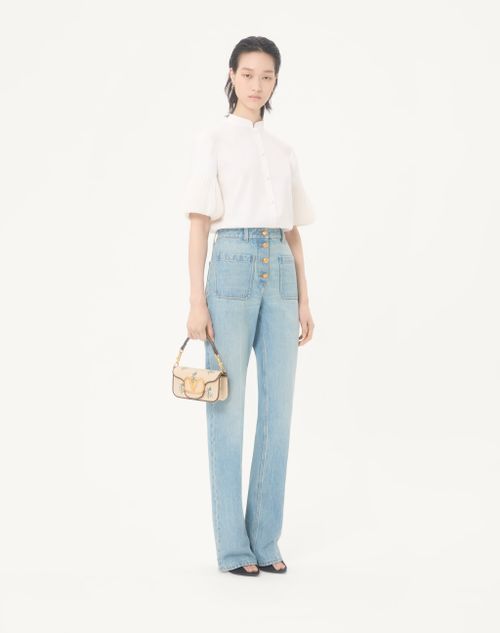 Valentino Garavani - Valentino Garavani Locò Small Linen Shoulder Bag With Embroidery - Natural/multicolour - Woman - Shoulder Bags