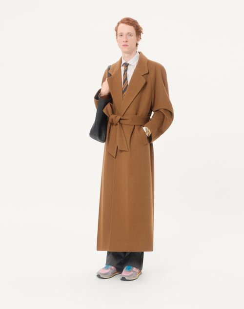 Valentino - Valentino Light Wool Drap Coat With Belt - Tan - Man - Coats And Blazers