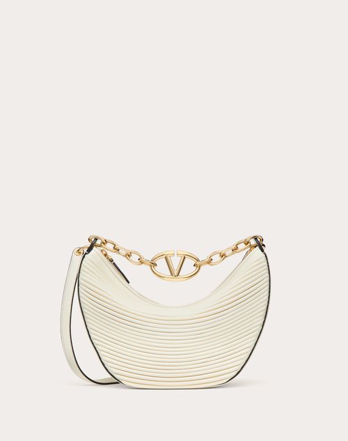 Valentino Garavani - Petit Sac Hobo Vlogo Moon En Cuir Nappa Avec Chaîne - Ivoire - Femme - Sacs Porté Épaule