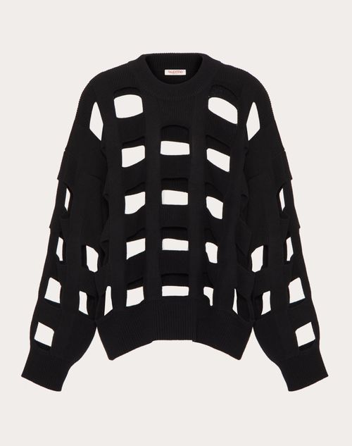 Valentino - Wool Crewneck Jumper With Cut-out Design - Black - Man - Knitwear