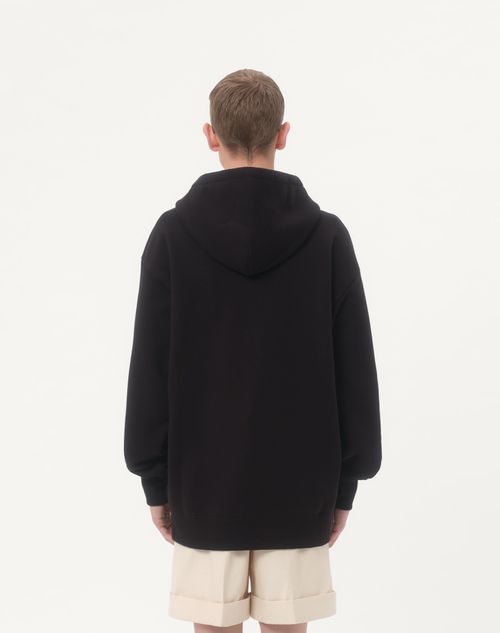 Cotton Hooded Sweatshirt With Vg Patch for Man in Black Cotton Hooded Sweatshirt With Vg Patch for Man in Black
