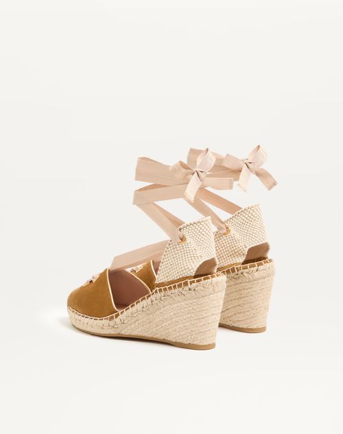 Valentino Garavani - Resort-keilabsatz Aus Spaltleder 75mm - Havana Beige - Frau - Espadrilles Und Wedges