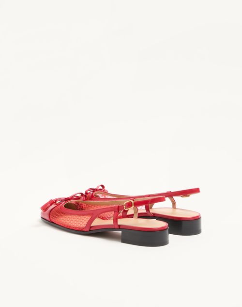 Valentino Garavani - Valet Du Roi Slingback Ballerina In Mesh And Kidskin 25mm - Rouge Pur - Woman - Ballerinas