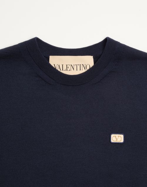 Valentino - Valentino Wool Jumper With Vlogo Patch - Navy - Man - Knitwear
