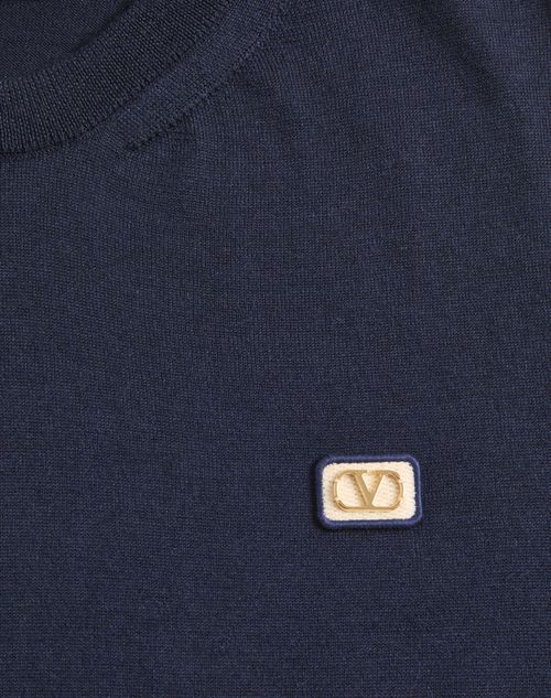 Valentino - Valentino Wool Sweater With Vlogo Patch - Navy - Man - Knitwear