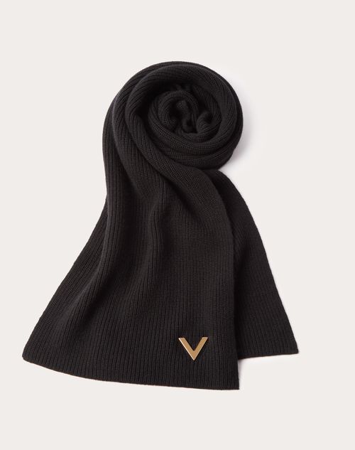 Valentino Garavani - Cashmere Scarf With Metal V Appliqué - Black - Woman - Soft Accessories