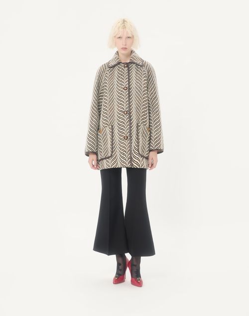 Valentino - Wool Cloth Caban In Fauve Eclat Animal Print - Ivory/brown - Woman - Jackets And Blazers