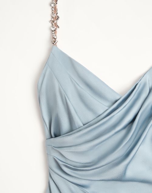 Valentino - Long Dress In Embroidered Cady Satin - Azure/silver - Woman - Gowns