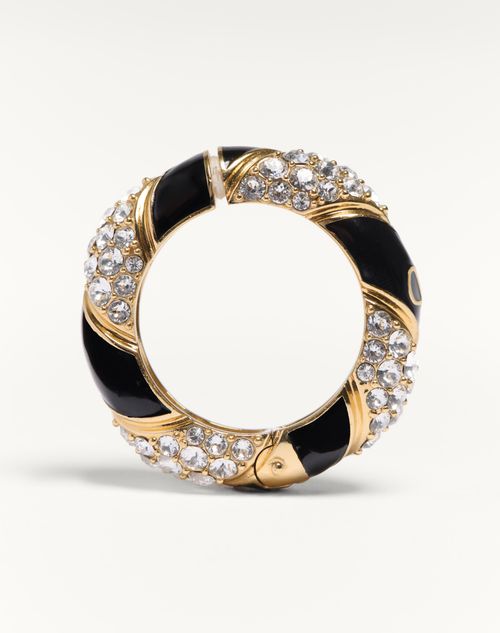 Valentino Garavani - Valentino Garavani Pas Plus Earrings In Metal, Enamel, Pearl And Swarovski® Crystals - Gold/black/crystal - Man - Jewelry