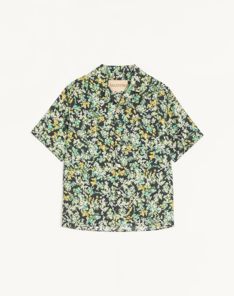 Chemise Bowling Popeline Papier Floral Noir/Multicolore — Valentino